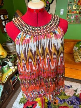 Beaded Halter Neck Multicolor Sleeveless Dress